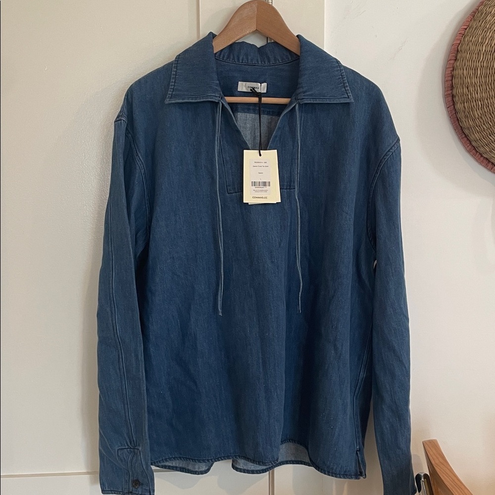 NEW COMMAS denim cotton and hemp tie front shirt Australian brand - Picture 5 of 11